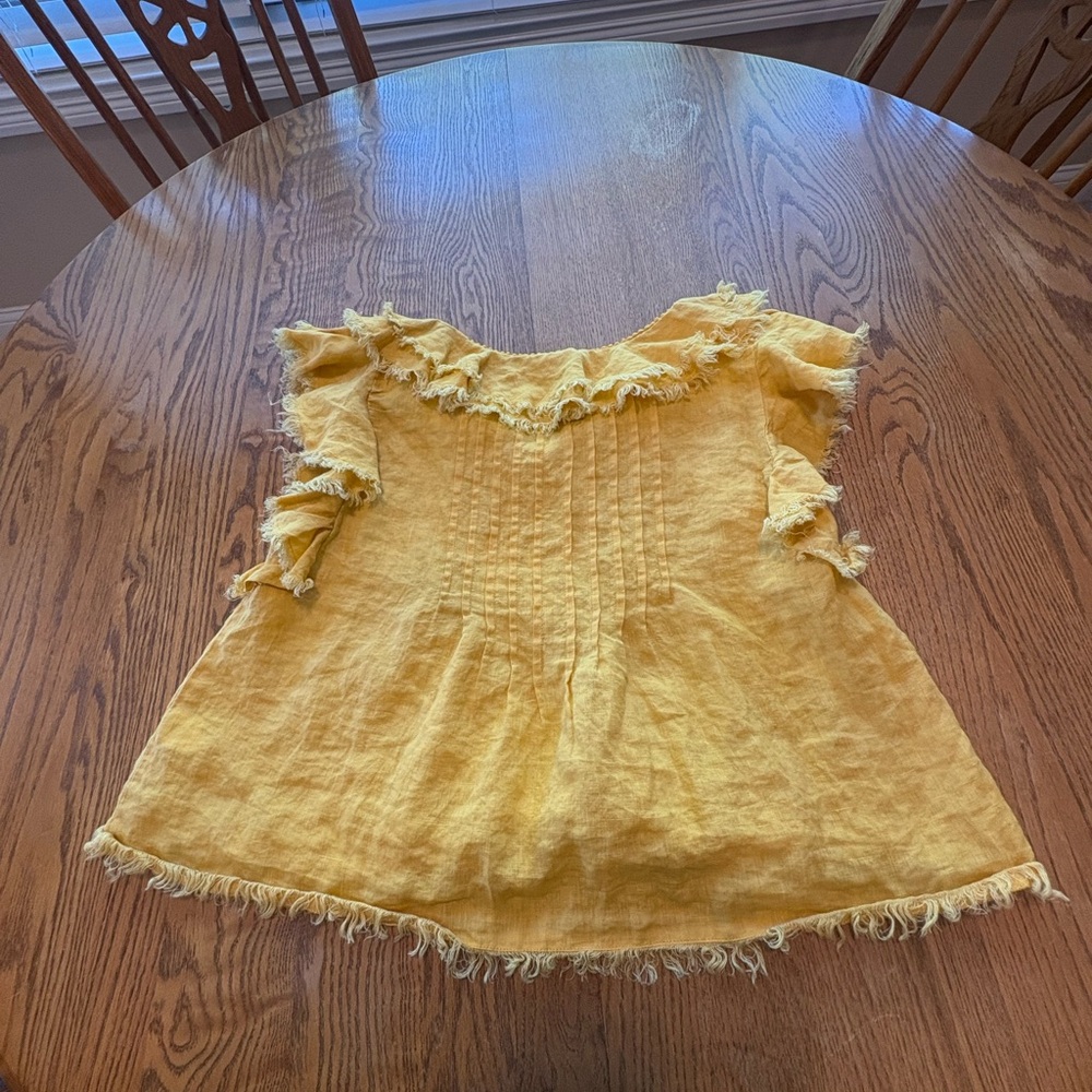 FAHERTY Yosepha Linen Fringe top in Marigold Yellow ruffled 3212 - Picture 5 of 9